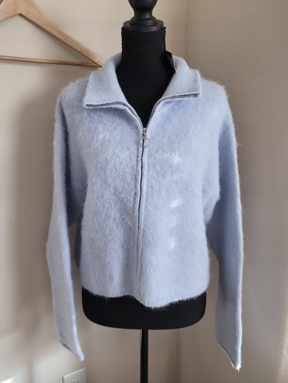 Wild Fable Light Blue Fuzzy Full Zip Sweater NWT XS